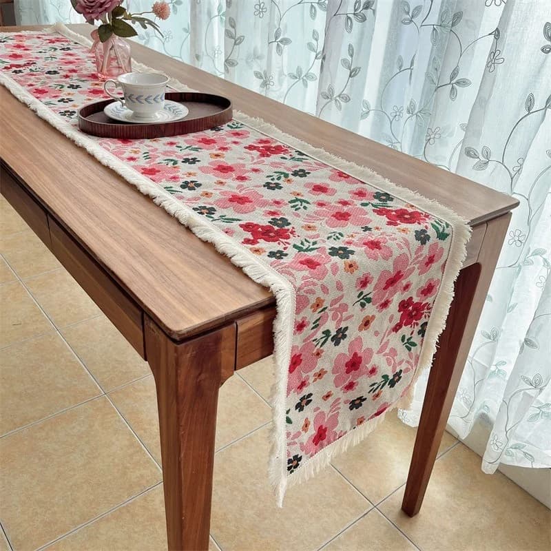 مفرش طاولة بطراز ريفي أمريكي قطن مزخرف بالزهور