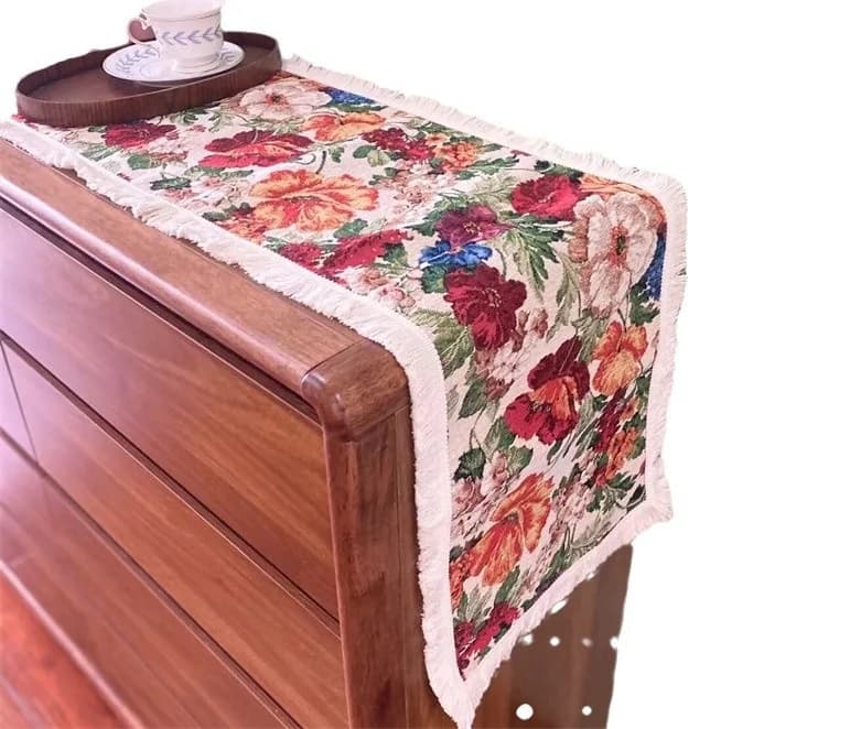 مفرش طاولة بطراز ريفي قطن مزخرف بالزهور لغرفة الطعام