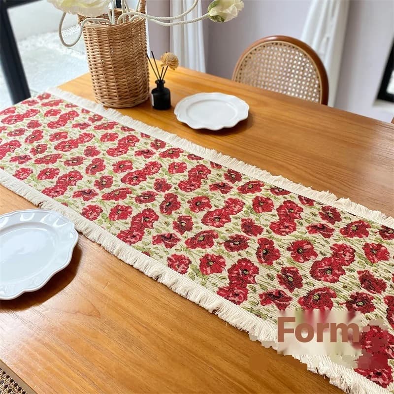 مفرش طاولة قطني مزخرف بالزهور لغرفة الطعام