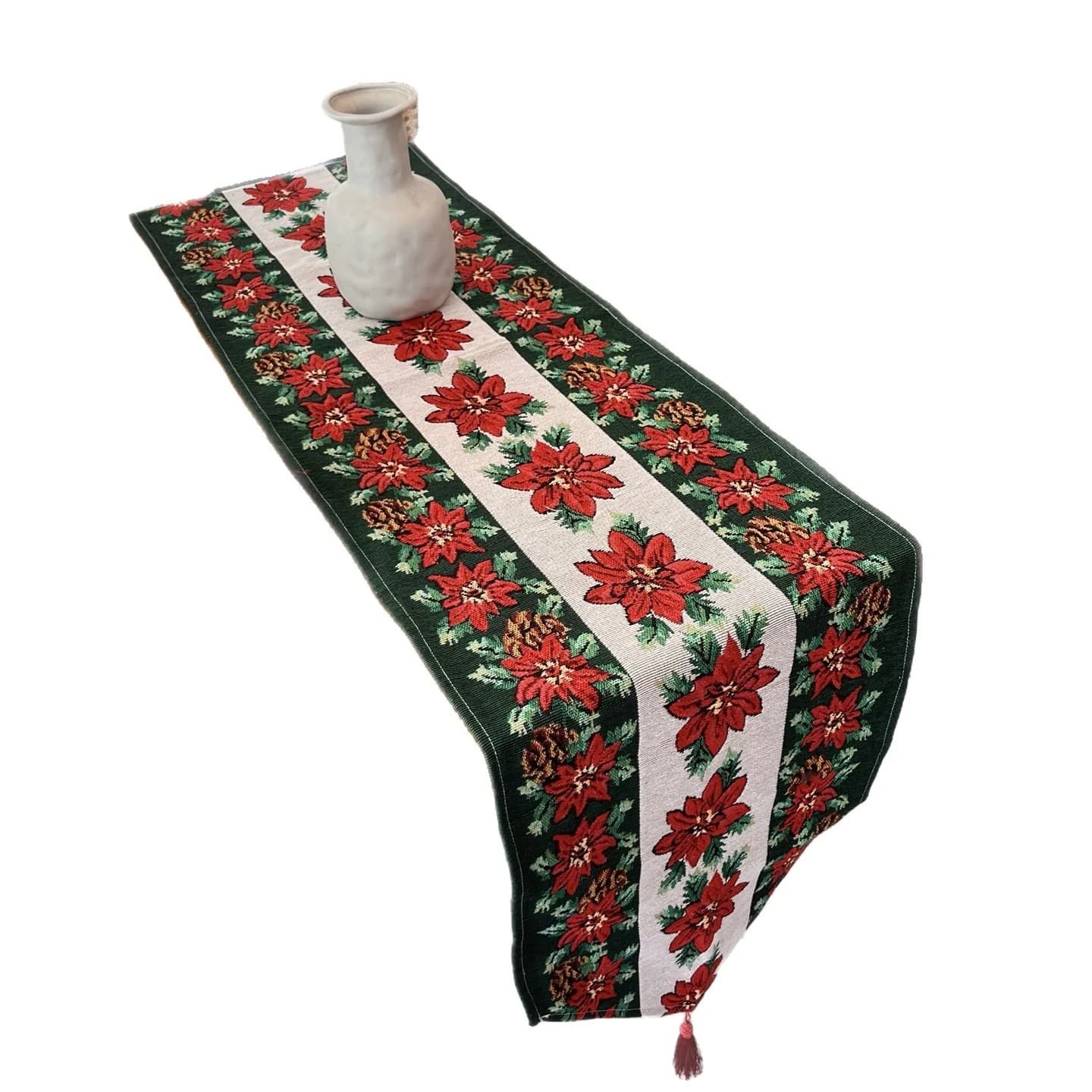 مفرش طاولة عيد الميلاد زهري أحمر للديكور
