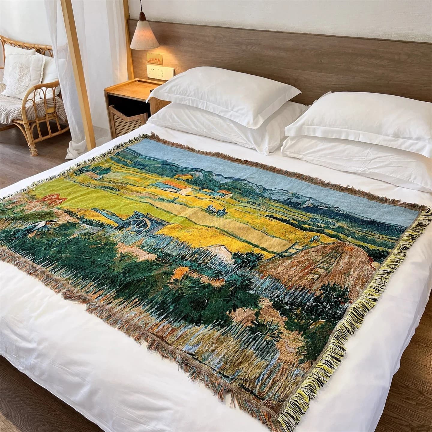 بطانية منسوجة بأسلوب فان جوخ للأريكة والسرير وديكور الحائط 130x160 سم